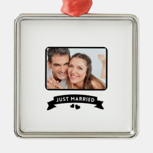 Ornement Carré Argenté Juste Marié Classique Mariage Favoriser Photo