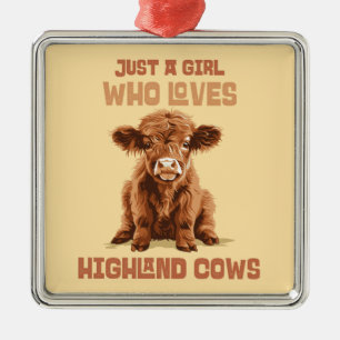 Ornement Carré Argenté Juste une fille qui aime les vaches Highland