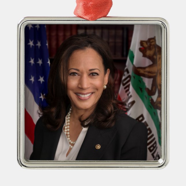 Ornement Carré Argenté Kamala Harris Vice-président américain, Biden 2024 (Devant)
