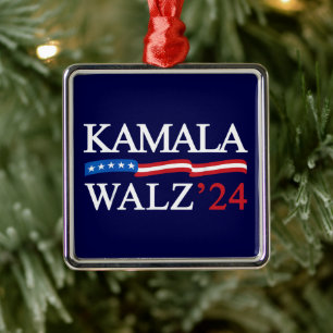 Ornement Carré Argenté Kamala Harris Walz 2024 Évidemment bleu