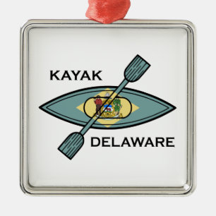 Ornement Carré Argenté Kayak Delaware Flag