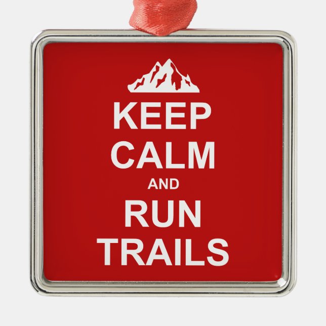 Ornement Carré Argenté Keep Calm And Run Trails Ultra Running (Devant)