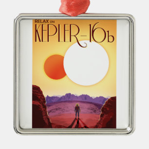 Ornement Carré Argenté Kepler-16b : Coucher de soleil solaire binaire Bea