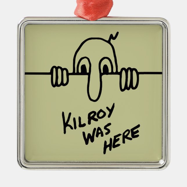 Ornement Carré Argenté Kilroy Était Là. (Devant)