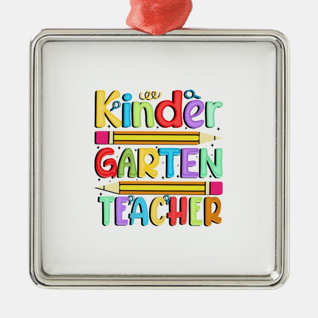 Ornement Carré Argenté Kinder Garten Teacher (Devant)