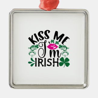 Ornement Carré Argenté Kiss Me I Am Irish