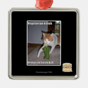 Ornement Carré Argenté Kitteh végétarien