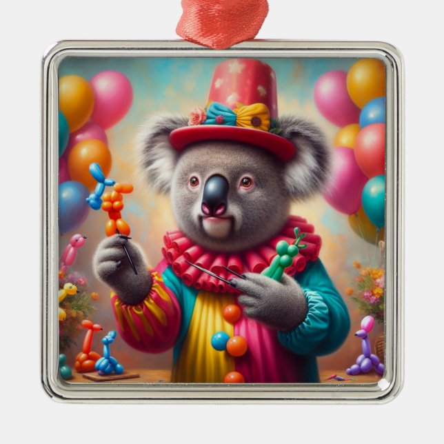 Ornement Carré Argenté Koala Clown (Devant)