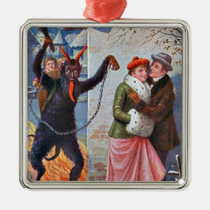 Ornement Carré Argenté Krampus Punissant les mauvais adultes