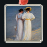 Ornement Carré Argenté Kroyer - Summer Evening on Skagen Beach Closeup<br><div class="desc">Summer Evening on Skagen Southern Beach; Closeup on Anna Ancher and Marie Kroyer - Peder Severin Kroyer,  1893</div>