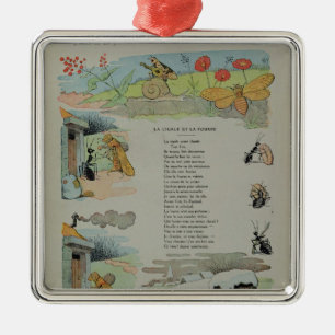 Ornement Carré Argenté La cigale et la fourmi des fables