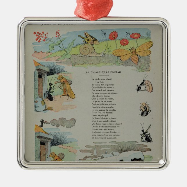 Ornement Carré Argenté La cigale et la fourmi des fables (Devant)