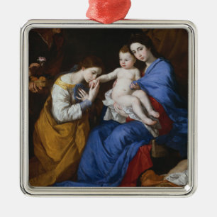 Ornement Carré Argenté La famille sainte avec des saints Anne et