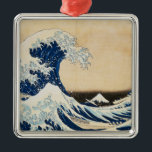 Ornement Carré Argenté La Grande Vague au large de Kanagawa par Hokusai<br><div class="desc">Ce design présente "La Grande Vague au large de Kanagawa" de l'artiste japonais Hokusai.</div>