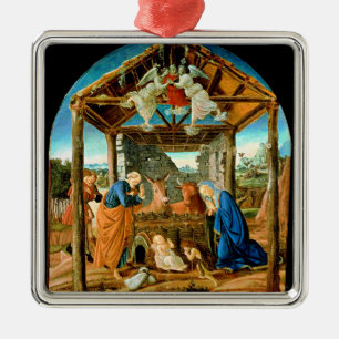 Ornement Carré Argenté La Nativité, célèbre peinture de Sandro Botticelli