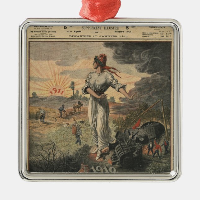 Ornement Carré Argenté La nouvelle année, France espère de meilleurs (Devant)