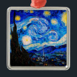 Ornement Carré Argenté La nuit étoilée par Vincent Van Gogh<br><div class="desc">Vincent Van Gogh La Nuit Étoile. Il s'agit d'un ancien chef-d'oeuvre du peintre-maître néerlandais Vincent Van Gogh.Cette peinture de paysage d'art raffiné a une belle,  vibrante,  couleur saturée. Vincent Van Gogh était un peintre impressionniste de poste hollandais. Cette image est du domaine public</div>