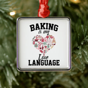 Ornement Carré Argenté La pâtisserie est mon langage de l'amour - Boulang