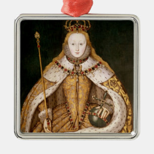 Ornement Carré Argenté La Reine Elizabeth I dans des robes longues de