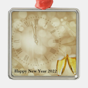 Ornement Carré Argenté La Saint-Sylvestre avec des verres de champagne 