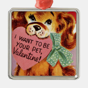 Ornement Carré Argenté La Saint Valentin au coeur de la marionnette Vinta