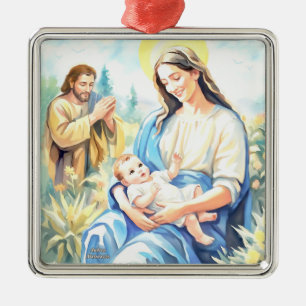 Ornement Carré Argenté La Sainte Famille - Nativité