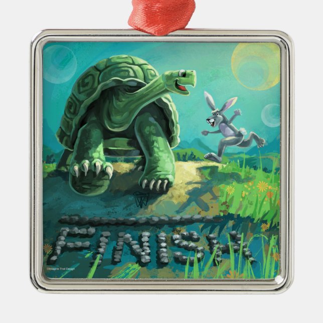 Ornement Carré Argenté La tortue et l'art du lièvre (Devant)