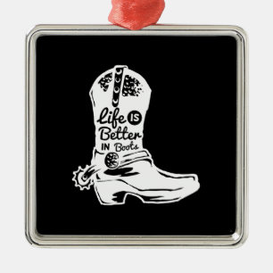 Ornement Carré Argenté la vie est meilleure en bottes