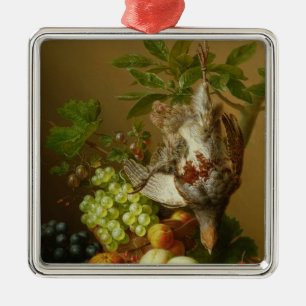 Ornement Carré Argenté La vie toujours avec le fruit et une perdrix morte