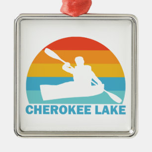 Ornement Carré Argenté Lac Cherokee Tennessee Kayak