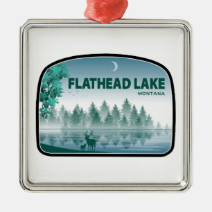 Ornement Carré Argenté Lac Flathead Montana Cerf
