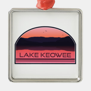 Ornement Carré Argenté Lac Keowee Caroline du Sud Red Sunrise