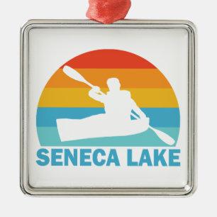 Ornement Carré Argenté Lac Seneca New York Kayak