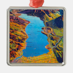 Ornement Carré Argenté Lac vintage de Thun Suisse Voyage