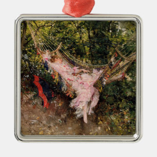 Ornement Carré Argenté Lady Repose dans un hamac (par Giovanni Boldini)