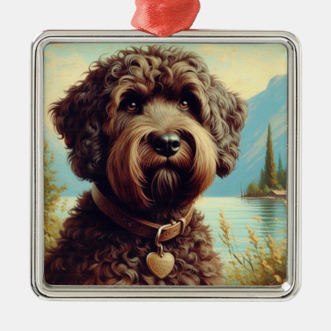 Ornement Carré Argenté Lagotto vintage Romagnolo Peinture (Devant)