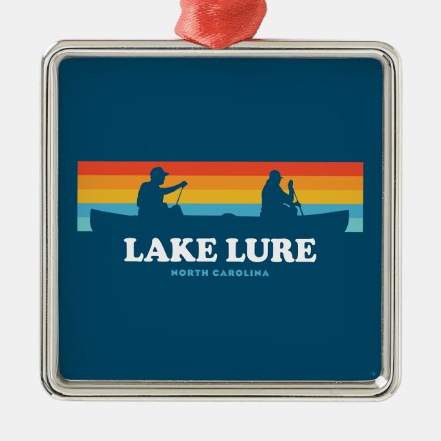 Ornement Carré Argenté Lake Lure North Carolina Canoe (Devant)