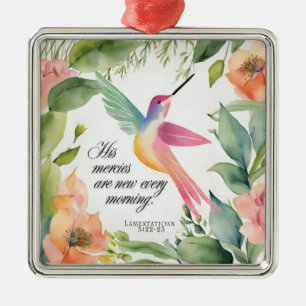 Ornement Carré Argenté Lamentations 3:22-23 Colibri Chrétien