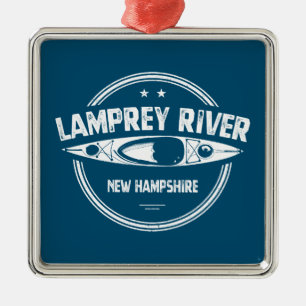 Ornement Carré Argenté Lamprey River New Hampshire Kayaking