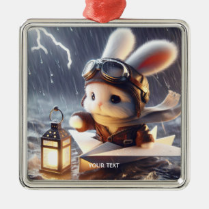 Ornement Carré Argenté Lanterne à lapin mignon Imaginaire