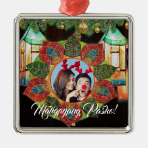 Ornement Carré Argenté Lanterne colorée philippine, style de Parol