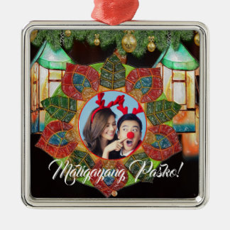 Ornement Carré Argenté Lanterne colorée philippine, style de Parol