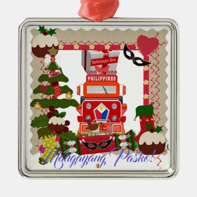 Ornement Carré Argenté Lanterne philippine, Parol, drapeau, boîte de (Devant)