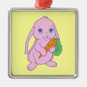 Ornement Carré Argenté Lapin de dessin animé mignon kawaii Carotte