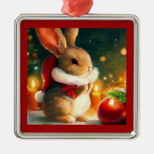 Ornement Carré Argenté Lapin de Noël 1