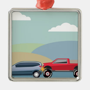 Ornement Carré Argenté L'arrière d'accident de voiture a fini le vecteur