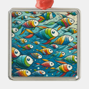 Ornement Carré Argenté L'art coloré du poisson sous-marin