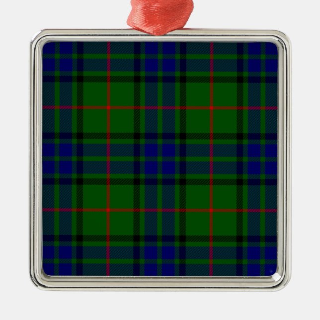 Ornement Carré Argenté Lauder tartan bleu vert plaid (Devant)