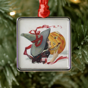 Ornement Carré Argenté Le baiser de la sorcière : Jack-o'-lantern à Hallo