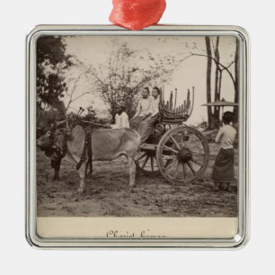 Ornement Carré Argenté Le chariot a tiré par deux boeufs à Mandalay,